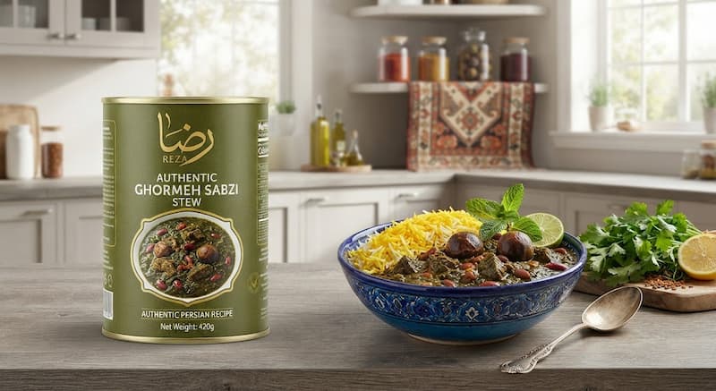 کنسرو خورشت قورمه سبزی رضا مناسب سفارش‌های عمده غذایی